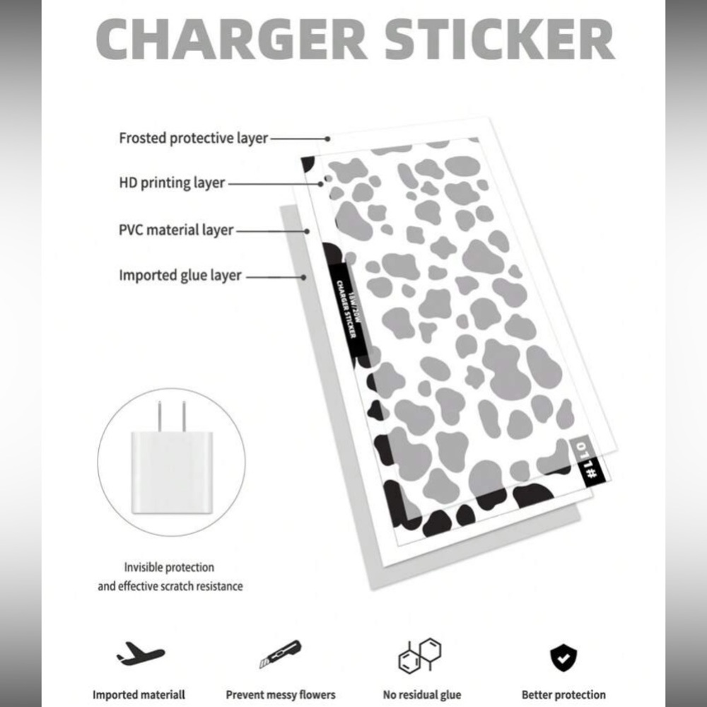 Cow Pattern Data Cable & Charger Head Sticker - Picture 4 of 8